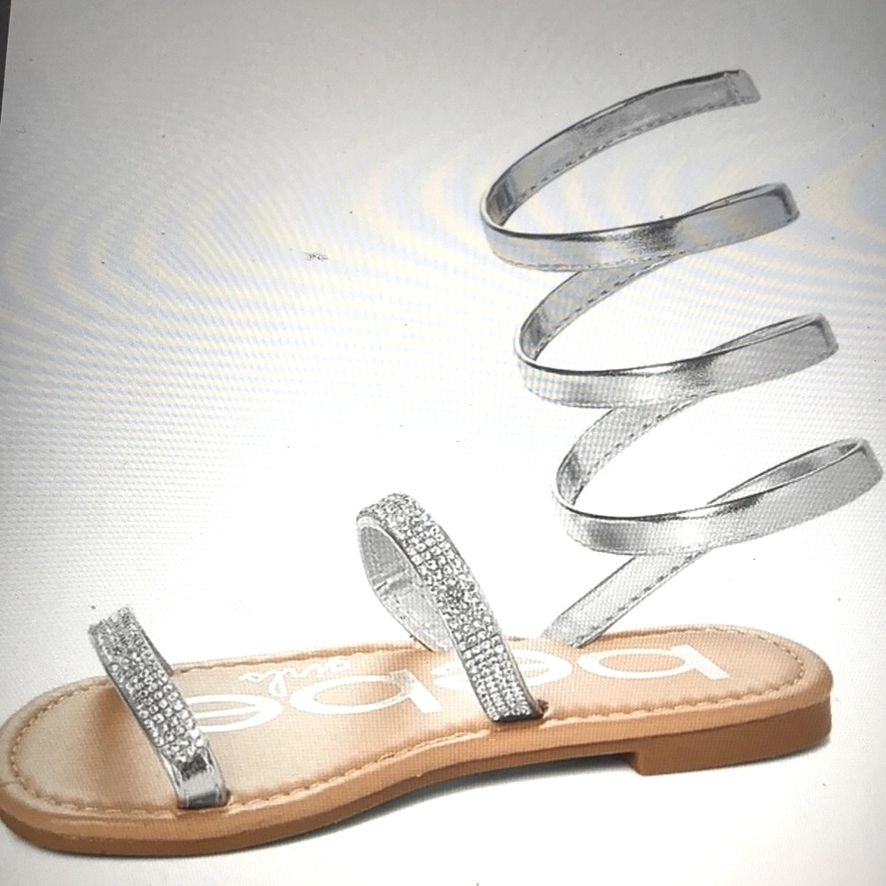 Bebe girls Sz 3 Grls Silver Coil Metallic-Strap Sandal